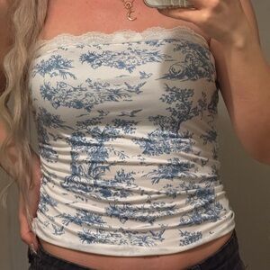 Blue Toile 🦋 Print Women's Tube Top